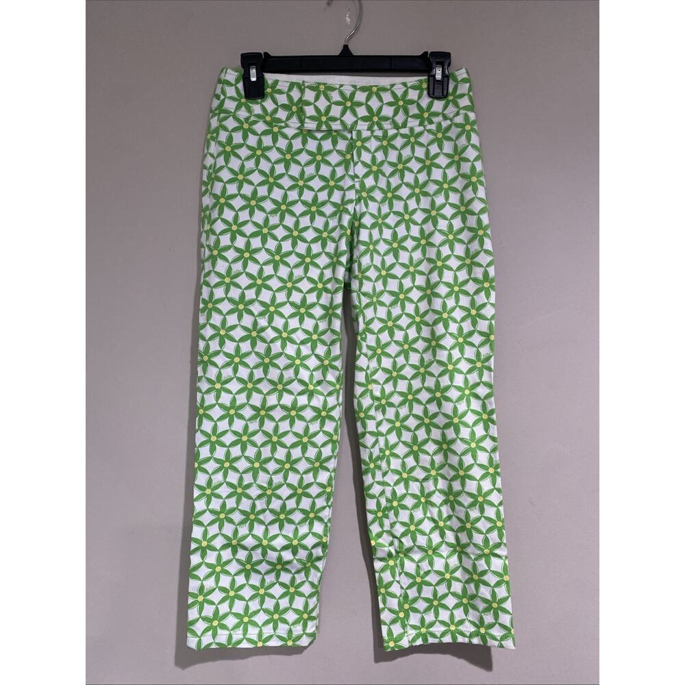 Lilly Pulitzer Cotton Pique Crop Pants Grass Green Star Fruit Preppy Sz 2